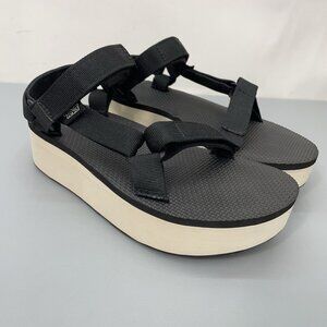 Teva Platform Universal Sandals Strappy Slingback Black White Womens 8